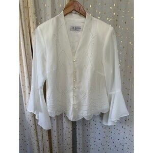 Vintage JR Nites By Caliendo Jeweled Semi Sheer Waist-Defined Bell Sleeve Blouse